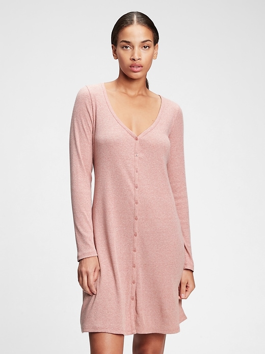 1 of 8 showing, with the color rosetta pink of product Triblend Button-Front Flare Dress