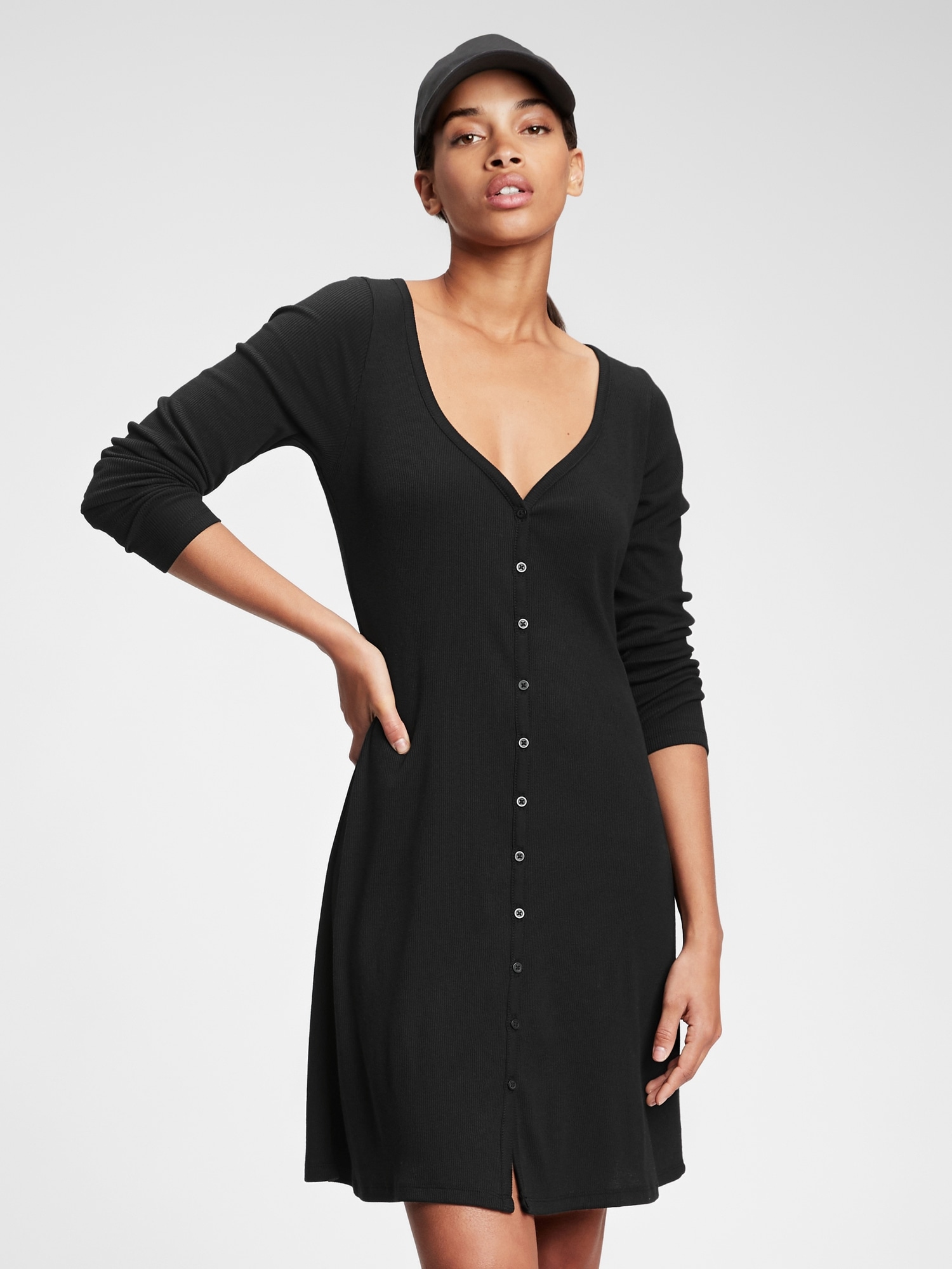 Triblend Button Front Flare Dress Gap
