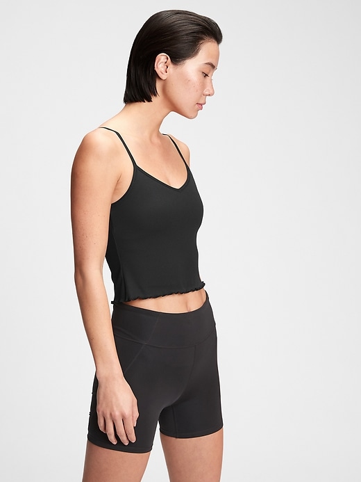 1 of 8 showing, with the color true black of product GapFit Blackout Ribbed Cami Shelf Bra
