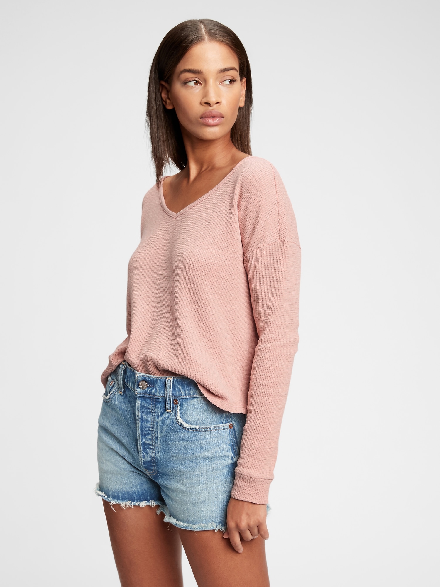 Waffle knit v clearance neck