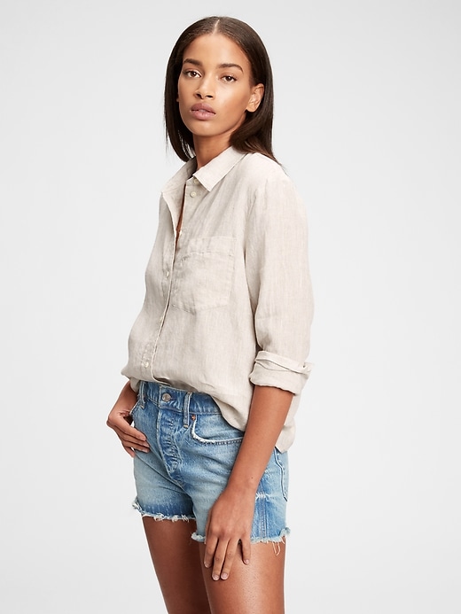 1 of 8 showing, with the color beige flax of product Linen Boyfriend Shirt