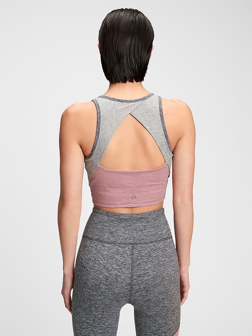 2 of 8 showing, with the color grey colorblock of product GapFit Brushed Tech Jersey Cutout Longline Sports Bra