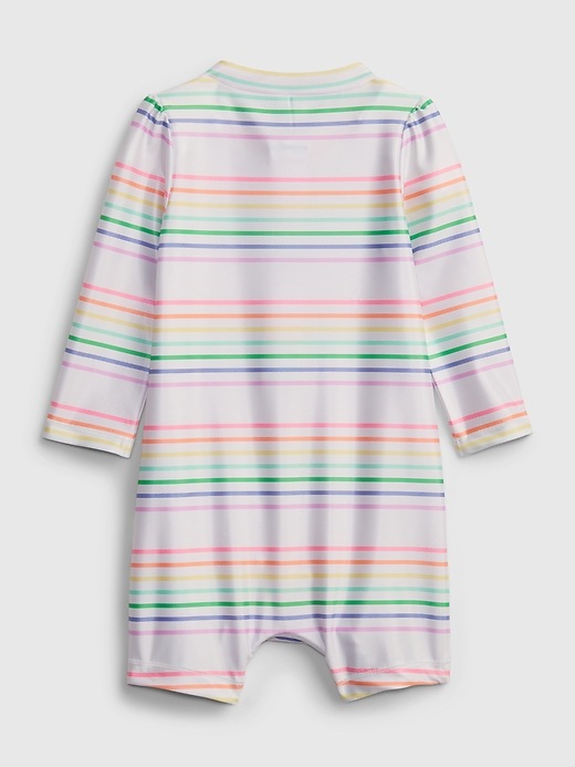View large product image 2 of 3. Baby Recycled Polyester Rainbow Stripe Swim Rash Guard One-Piece