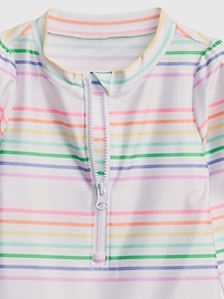 View large product image 3 of 3. Baby Recycled Polyester Rainbow Stripe Swim Rash Guard One-Piece