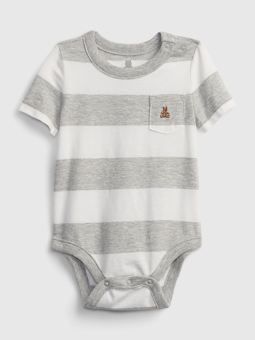 1 of 8 showing, with the color light heather gray of product Baby 100% Organic Cotton Mix and Match Stripe Bodysuit