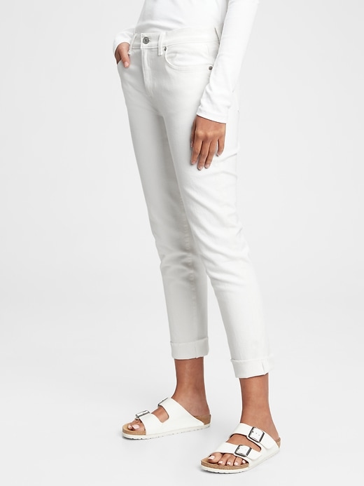 1 of 8 showing, with the color white of product Mid Rise Girlfriend Jeans with Washwell