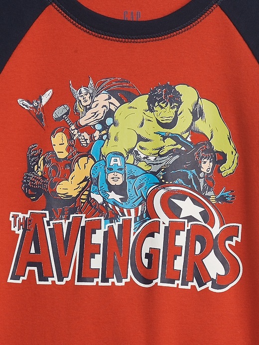 2 of 8 showing, with the color pure red of product GapKids &#124 Marvel Avengers Graphic 100% Organic Cotton PJ Set