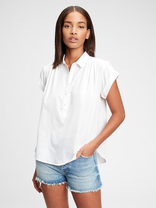1 of 8 showing, with the color fresh white of product Pleated Popover Top
