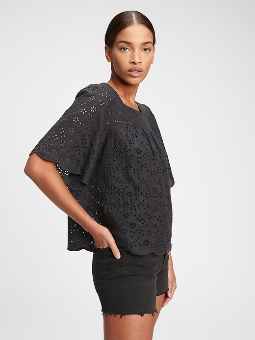View large product image 1 of 1. Squareneck Eyelet Top