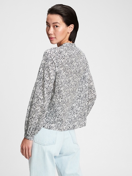 2 of 8 showing, with the color navy blue floral of product Shirred Popover Top
