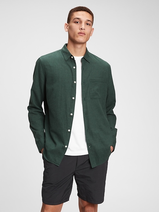 1 of 8 showing, with the color dark green heather of product Brushed Twill Shirt