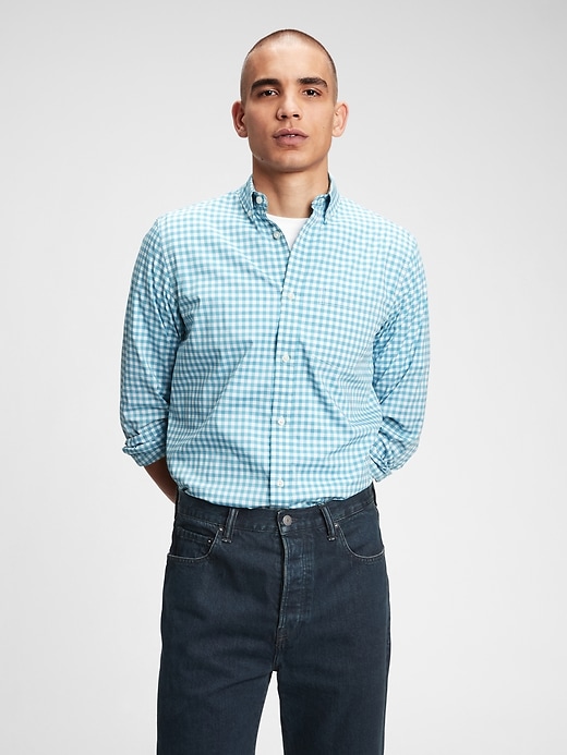 1 of 8 showing, with the color green gingham of product Performance Poplin Shirt