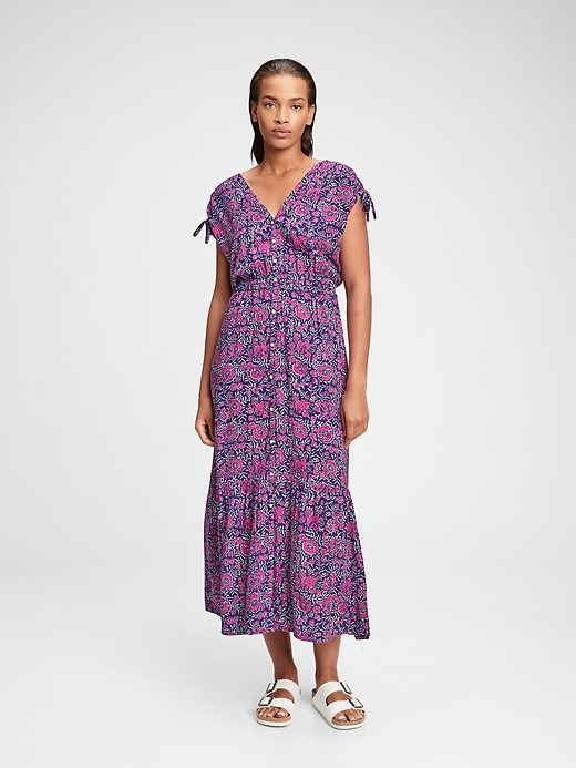 View large product image 1 of 1. Ruched Shoulder Maxi Dress