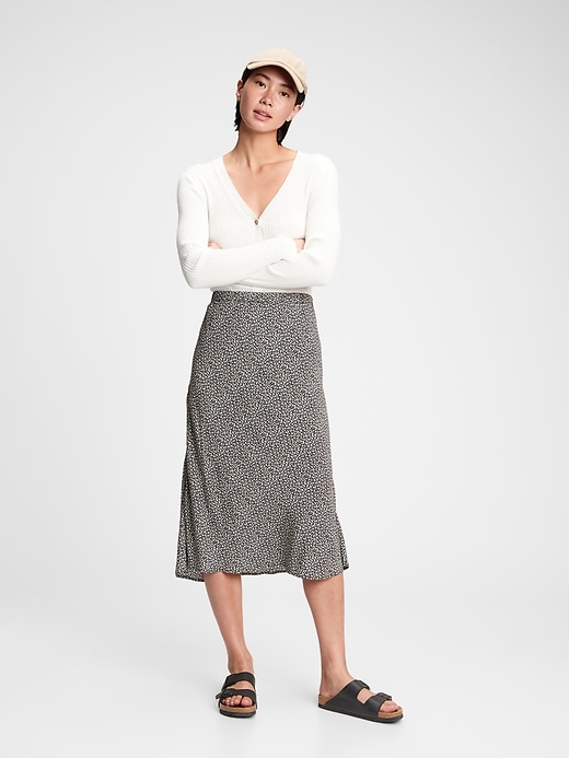 1 of 8 showing, with the color black floral print of product LENZING™ ECOVERO™ Print Midi Skirt