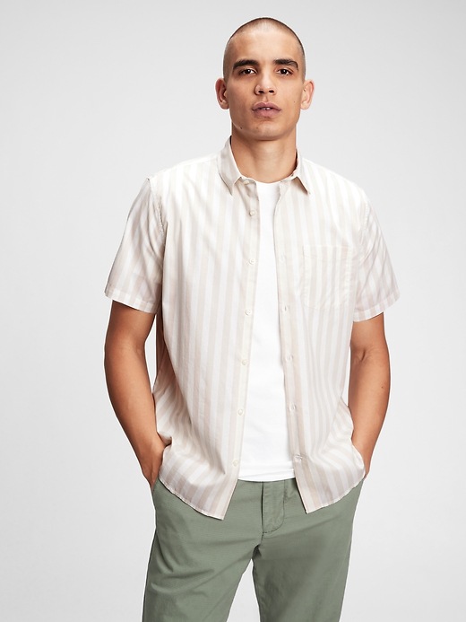 1 of 8 showing, with the color khaki stripe of product Poplin Shirt