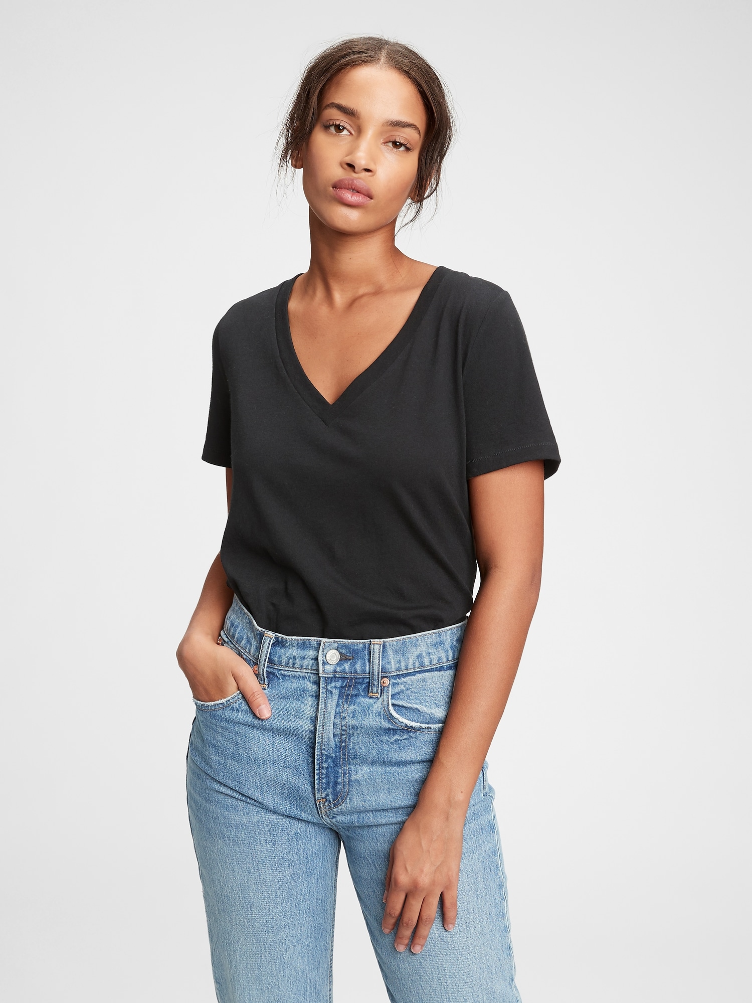 Gap Organic Cotton Vintage V-neck T-shirt In Black