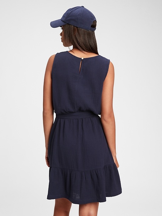 2 of 8 showing, with the color navy blue of product Ruffle Hem Gauze Dress