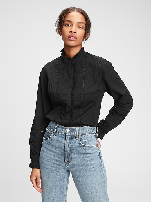 1 of 8 showing, with the color true black of product Ruffle Lace Shirt