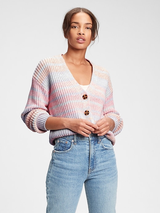 1 of 8 showing, with the color pink pastel multi of product Button-Front Cardigan