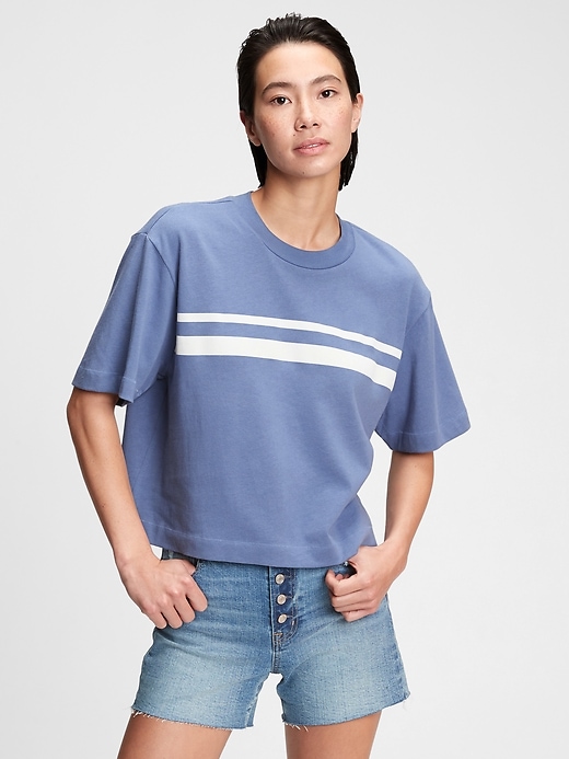 1 of 8 showing, with the color blue of product Boxy Cropped T-Shirt