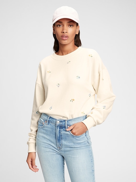 1 of 8 showing, with the color milk white floral of product Vintage Soft Crewneck Sweatshirt