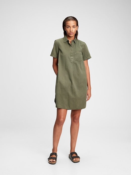 1 of 8 showing, with the color desert cactus green of product Popover Dress