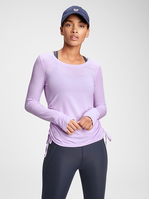 1 of 8 showing, with the color purple lilac of product GapFit Breathe Ruched Side T-Shirt