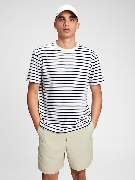 1 of 8 showing, with the color optic white stripe of product Organic Cotton Pocket T-Shirt