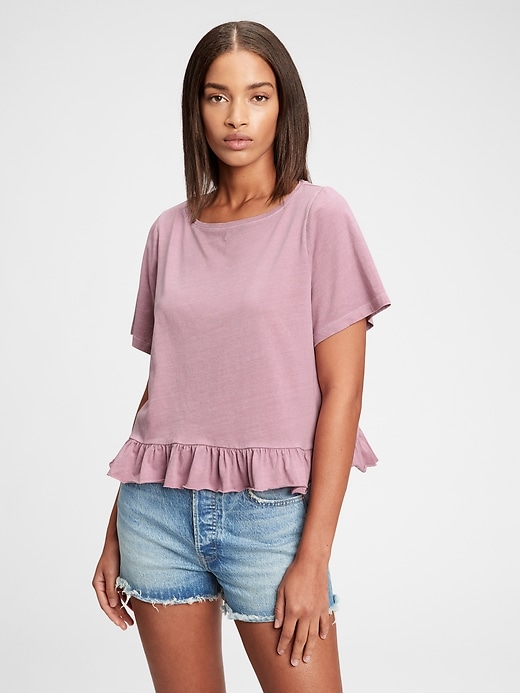 1 of 8 showing, with the color purple mauve of product Vintage Cropped Ruffle T-Shirt