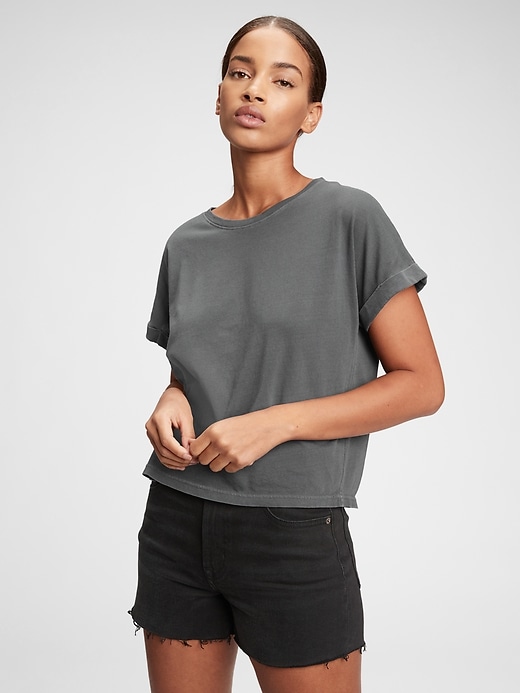 1 of 8 showing, with the color soft black of product Vintage Abbreviated Roll Cuff T-Shirt