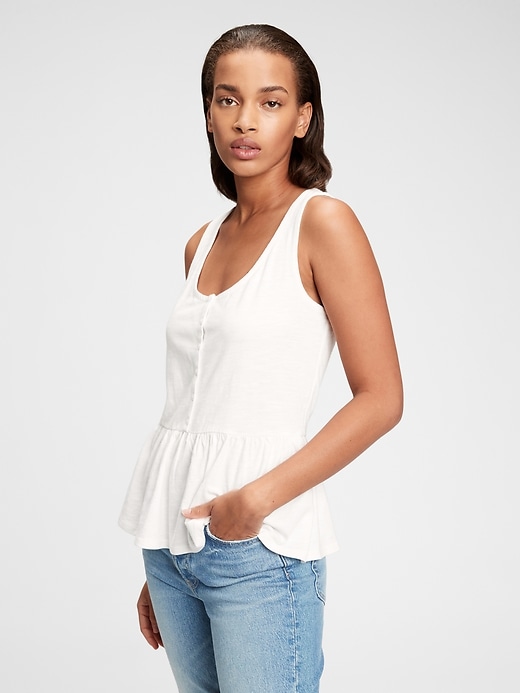 View large product image 1 of 1. Sleeveless Henley Peplum Top