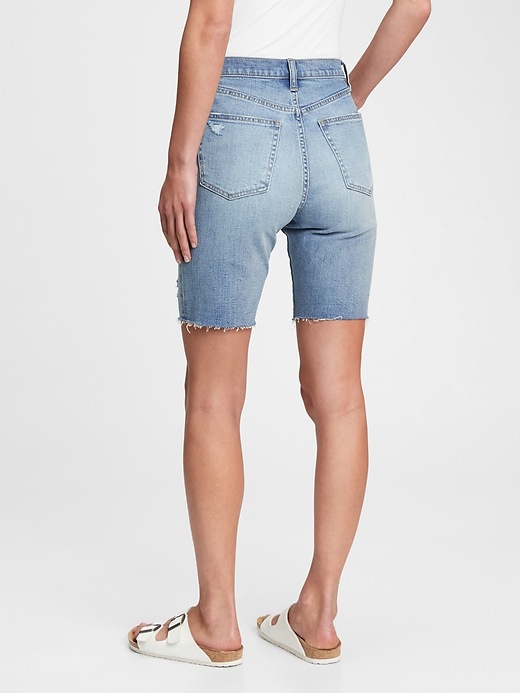 Image number 2 showing, 9'' High Rise Destructed Denim Bermuda Shorts With Washwell&#153