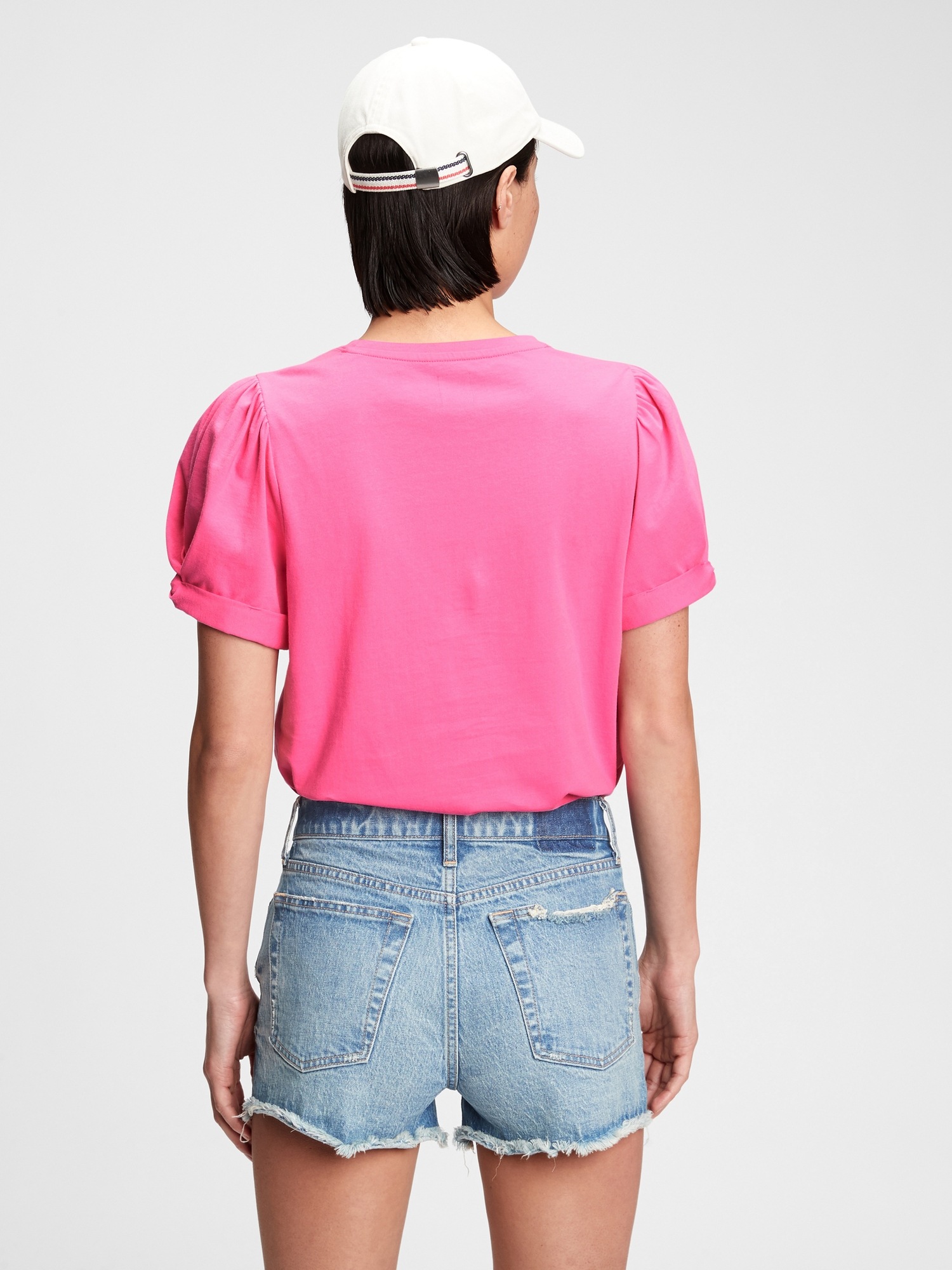 pink puff sleeve t shirt