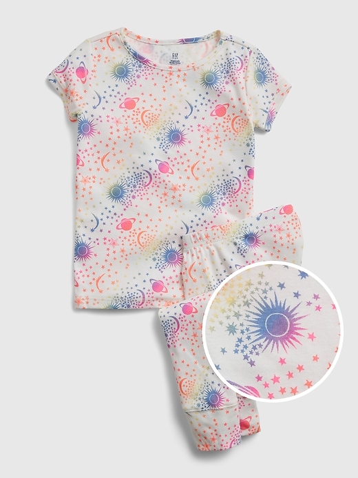 1 of 8 showing, with the color new off white of product Kids 100% Organic Cotton Space Graphic PJ Set