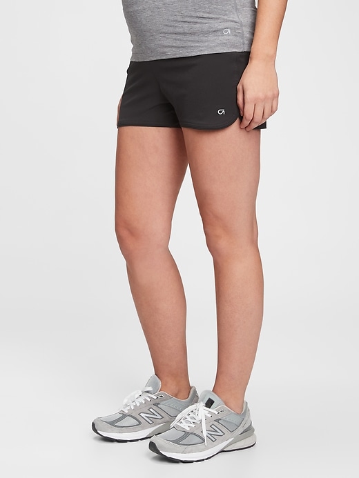 1 of 8 showing, with the color true black of product Maternity GapFit 3.5" Running Shorts