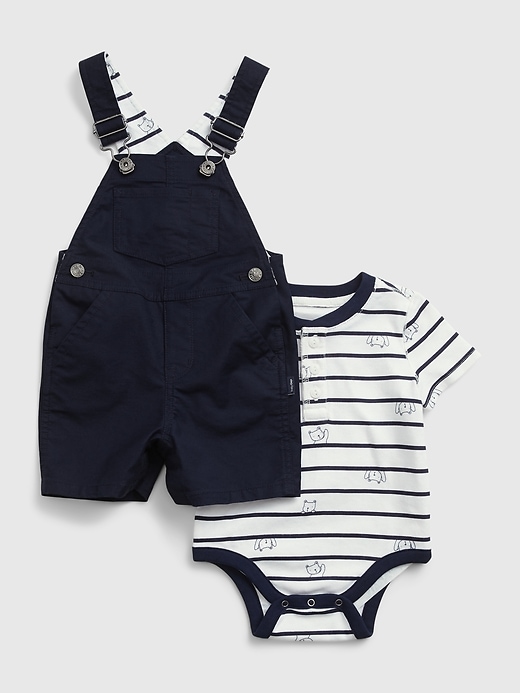 1 of 8 showing, with the color blue shade of product Baby Shortall Outfit Set