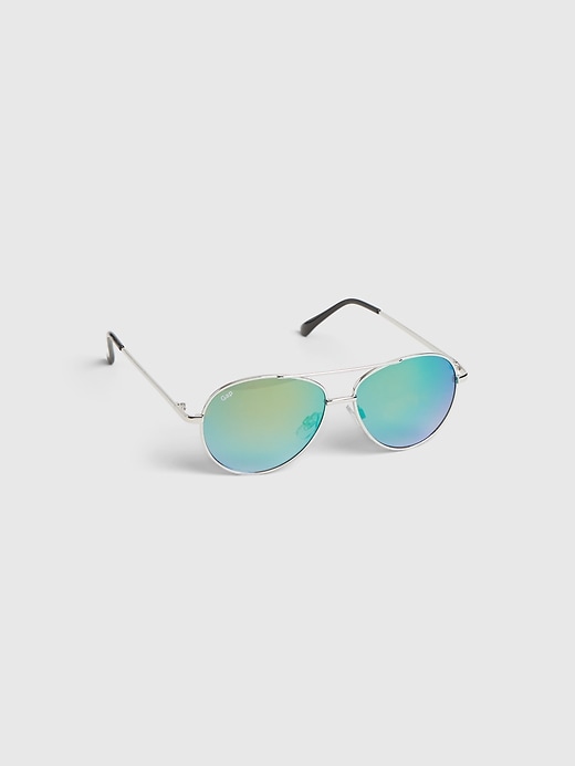 1 of 8 showing, with the color silver of product Kids Aviator Sunglasses