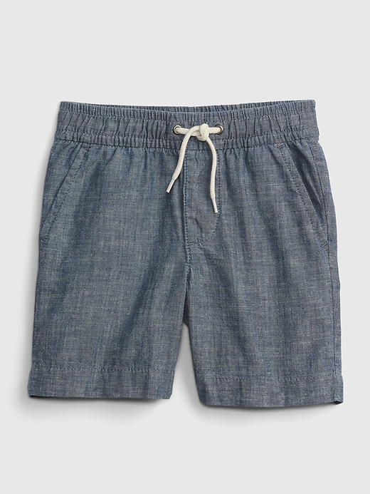1 of 8 showing, with the color indigo chambray of product Toddler Chambray Pull-On Shorts with Washwell™
