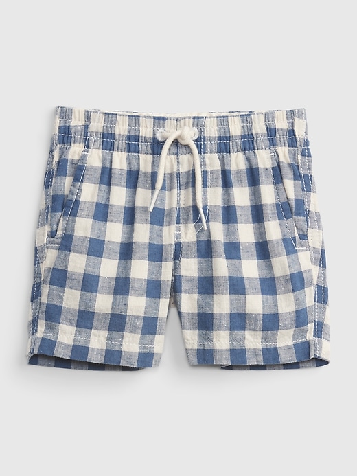 1 of 8 showing, with the color chrome blue of product Baby Plaid Pull-On Shorts