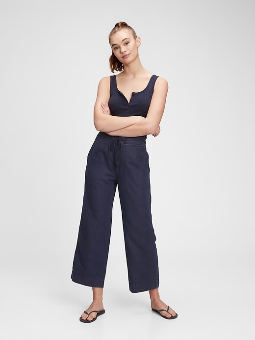 1 of 8 showing, with the color Navy blue of product High Rise Linen-Blend Wide-Leg Pants