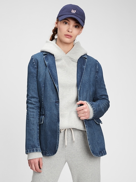 1 of 8 showing, with the color medium indigo of product Denim Blazer With Washwell™