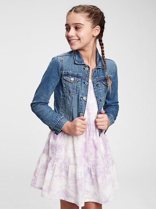 2 of 8 showing, with the color medium wash of product Kids Heart Tie-Dye Denim Jacket