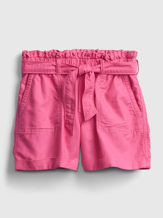 2 of 8 showing, with the color neon pink rose of product Kids High-Rise Paperbag Waist Shorts