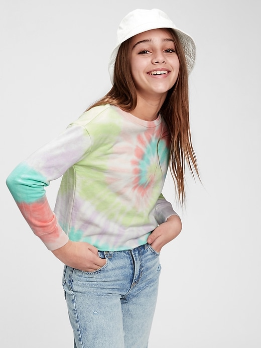 2 of 8 showing, with the color radial tie dye of product Kids Printed Cut-Off Crop Crewneck Sweatshirt