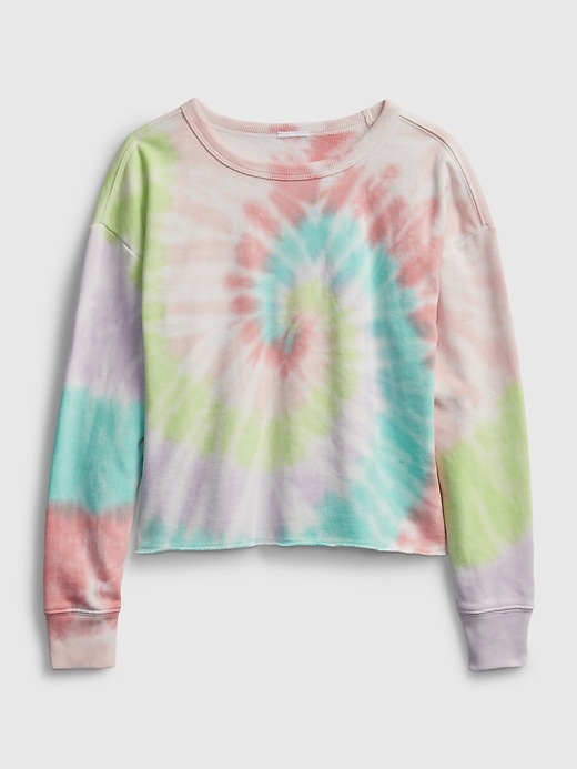 1 of 8 showing, with the color radial tie dye of product Kids Printed Cut-Off Crop Crewneck Sweatshirt