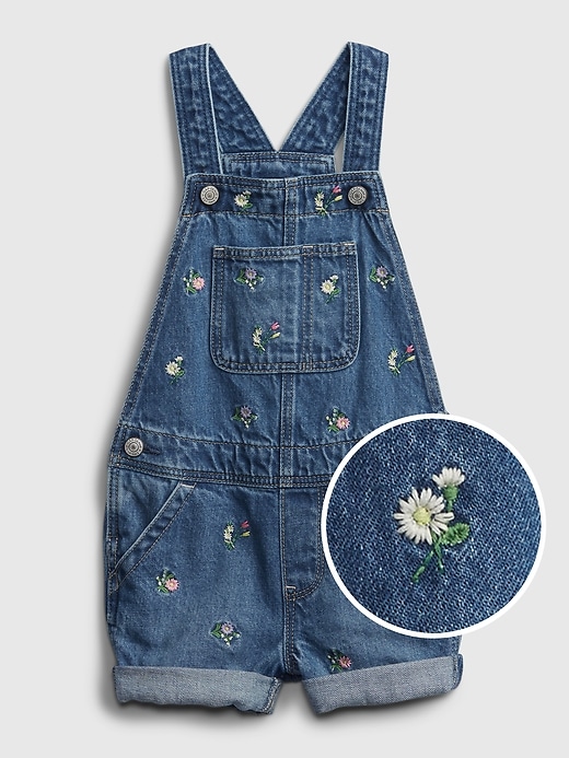 1 of 8 showing, with the color daisy floral white of product Toddler Embroidered Floral Shortall with Washwell™