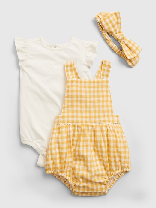 1 of 8 showing, with the color gold wash of product Baby Gingham Print Outfit Set