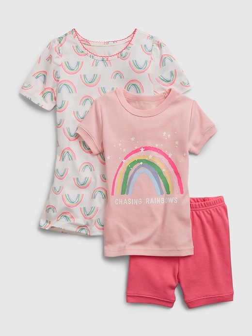 1 of 8 showing, with the color pure pink of product babyGap 100% Recycled Rainbow 3-Piece PJ Set