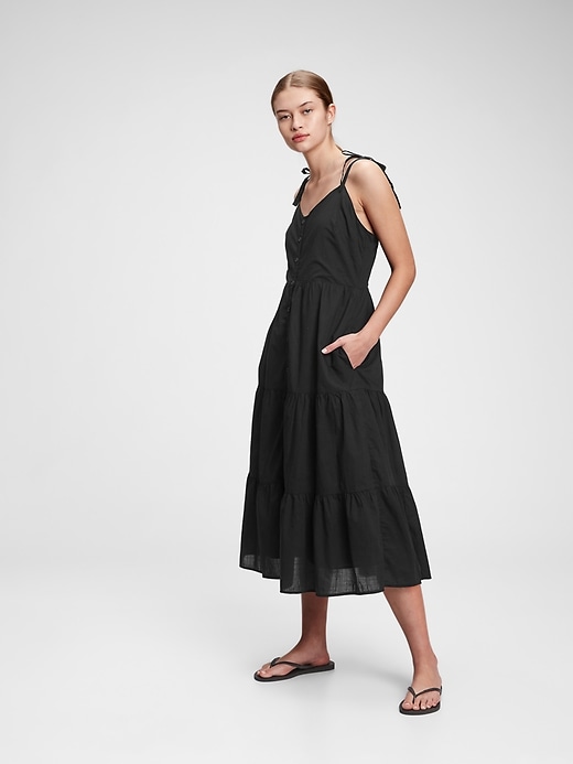 1 of 8 showing, with the color true black of product Tiered Cami Midi Dress
