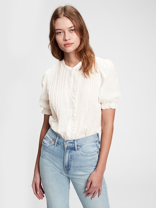 View large product image 1 of 1. Ruffle Pleated Top